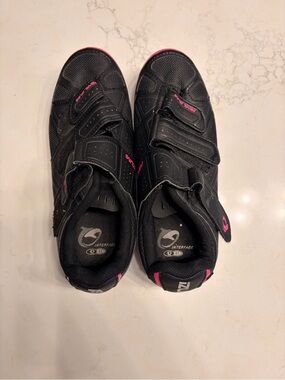 Women's Black Cycling Shoes with Pink Accents